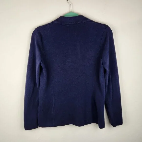 LRL Lauren Ralph Lauren Navy Blue Cotton Knit Sweater Blazer sz PM - Picture 2 of 10